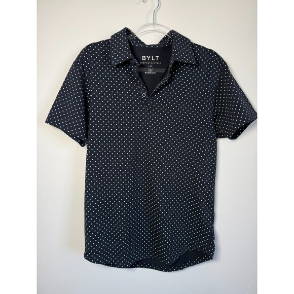 Drop Other - Bylt Polo Shirt Men’s Drop Cut Lux Short Sleeve Polka Dots Navy Blue Size M